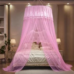 Zhiyuan Princess Bed Canopy for Girls Summer Bed Mosquito Netting Curtain Fits for Single Twin Full Queen Size Bed Pink