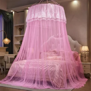 Zhiyuan Princess Bed Canopy for Girls Summer Bed Mosquito Netting Curtain Fits for Single Twin Full Queen Size Bed Pink