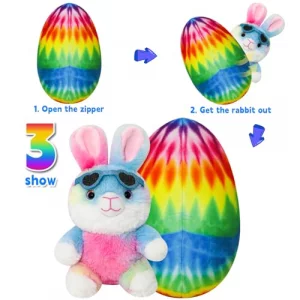 Easter Bunny Egg Toy with Zipper Easter Bunny Egg Plush Pillow Decoration Soft and Cuddly for Boys and Girls Plush Toy