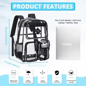 PIG PIG GIRL Clear Backpack for School Heavy Duty PVC Transparent Bookbag for Boys Girls Stadium Approved See Through Backpack for Women Men Black