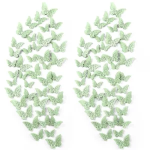 Outus 120 Pieces Green 3D Layered Butterfly Wall Decor Removable Butterfly Stickers Hollow Mural Decals for Birthday Cake Decorations Crafts Bouquet