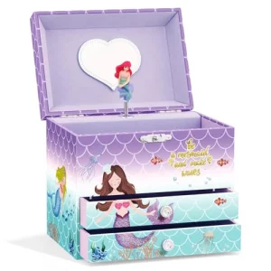 AA Music Jewelry Box for Girls with Double Drawers and Big Storage Paired with Cute Mermaid Theme Rotating Playback the Tune for Beautiful Dream Ligh