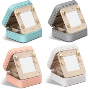Ailvy Travel Jewelry Organizer with Mirror 4 Pack Small Jewelry Box Portable Display Storage Jewelry Case for Earrings Rings Necklaces Bracelet Gift