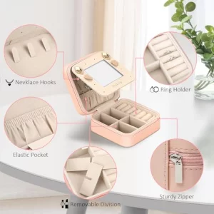 Ailvy Travel Jewelry Organizer with Mirror 4 Pack Small Jewelry Box Portable Display Storage Jewelry Case for Earrings Rings Necklaces Bracelet Gift