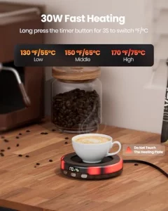 Gaiatop Coffee Mug Warmer for Desk 3 Temp Settings 2-9Hrs Timer 3 Colorful Romantic Atmosphere Light Modes Beverage Heating Plate with Digital Displa