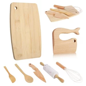 HEQU 7 Pieces Wooden Kids Knife Toddler Knife Set Toddler Cutting Board And Knife Set for Real Cooking Montessori Kitchen Tools for Toddlers for Cutt