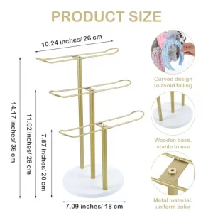 JOUTYFOR Metal Headband Holder 3-Tier Headband Organizer Hair Hoop Display Stand with Wooden Base Hairband Organizer for Women Bracelets Bangle Bedro