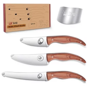 TIVOLI kids knife set for real cooking Kids Kitchen Knives for Cutting 4pcs- Stainless Steel Safety Knives with finger guard for Cutting Chopping Fru