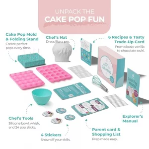 Tovla Jr. Ultimate Cake Pop-Making Kit for Kids Fun DIY Baking Kit STEM Activity for Ages 4 Visual Learning Cake Pop Molds Tools Set Great Gift for