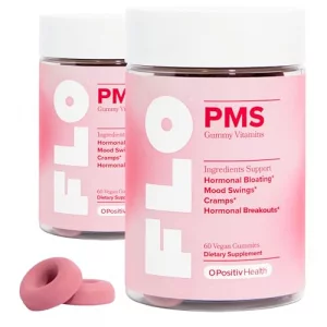 O Positiv FLO PMS Gummies for Women - Proactive PMS Relief - Targets Hormonal Breakouts, Bloating, Cramps, Mood Swings with Chasteberry, Vitamin B6,