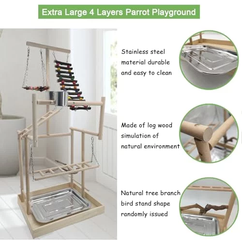 Hamiledyi 4 Layers Large Bird Playground 32 H Pet Parrot Playstand Gym ...
