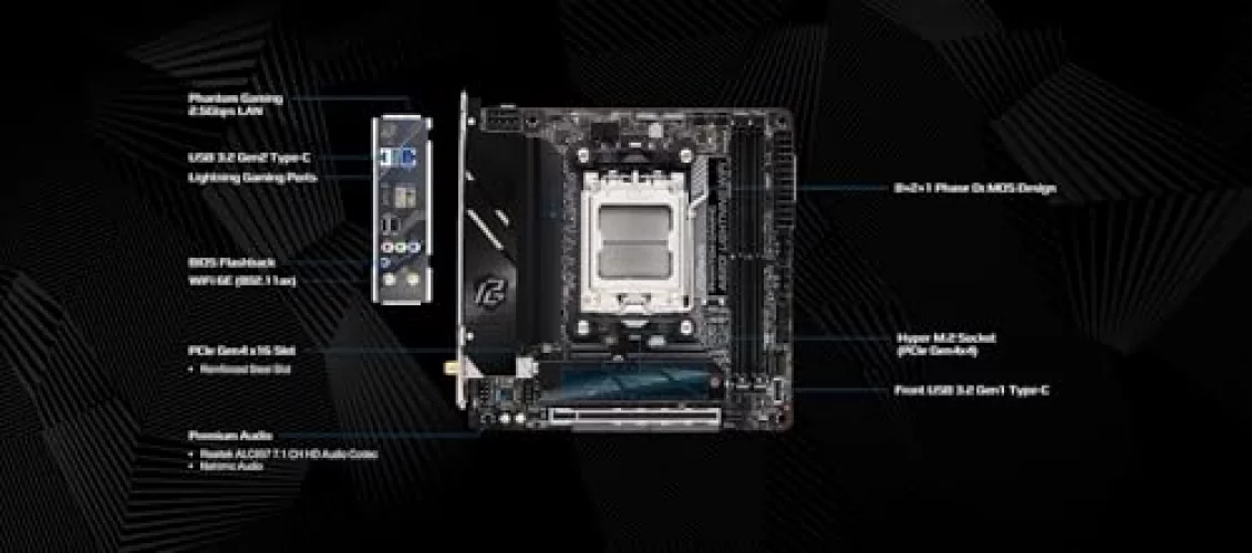 ASRock A620I Lightning WiFi DDR5 AM5 – Mini-ITX Mainboard, Sockel AM5, Schwarz