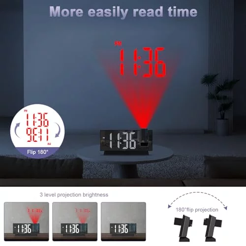 JXTZ Projection Alarm Clock Large Screen Projector Clock for Bedroom ...