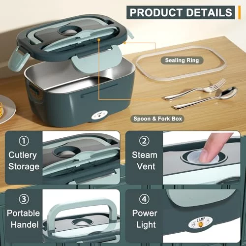 Monteka Electric Lunch Box Food Heater - Leakproof Portable Food Warmer ...