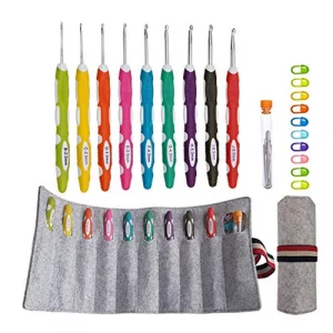Ergonomic Crochet Hooks with Roll Felt Bag Crochet Hooks Set for Arthritic Hands Size from B to J