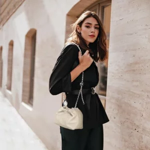 Joryin Trendy Dumpling Womens Crossbody Bag - Evening Clutch Genuine Leather Hobo Cloud Purse Beige
