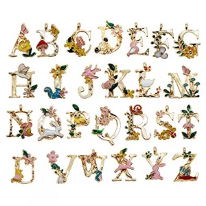 Julie Wang 26 Initial Alphabet Letter Charms Pendants Garden Fairy Tale Princess Style for Necklace Bracelet Jewelry Making Craft DIY Wedding Party D