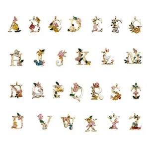 Julie Wang 26 Initial Alphabet Letter Charms Pendants Garden Fairy Tale Princess Style for Necklace Bracelet Jewelry Making Craft DIY Wedding Party D