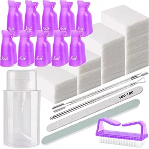 Nail Polish Gel Remover Tools Kit Soak Off Cap Clip 200ml Dispenser Bottle UV Gel Polish Cuticle Pusher 600 PCS Cotton Pads Handle Brushes 100180 Nai