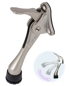 One Touch Kickdown Door Stopper, Door Holder, Heavy Duty Door Stops, Bottom Of Door, Height-Adjustable Rubber Tips By Hashi (Satin Nickel 4 Inch X 1P