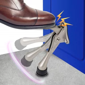 One Touch Kickdown Door Stopper, Door Holder, Heavy Duty Door Stops, Bottom Of Door, Height-Adjustable Rubber Tips By Hashi (Satin Nickel 4 Inch X 1P