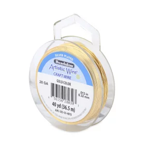 Artistic Wire 32 Mm Silver Plated Tarnish Resistant Colored Copper Craft Wire, 28 Gauge, 40 Yd, Gold