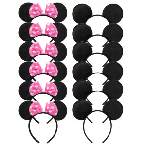 Chuangqi Mouse Ears Solid Black And Pink Bow Headband For Boys&Girls Birthday Party