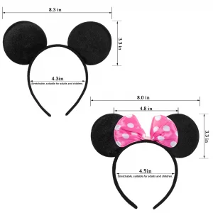 Chuangqi Mouse Ears Solid Black And Pink Bow Headband For Boys&Girls Birthday Party