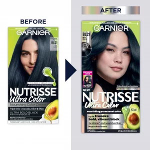 Garnier Hair Color Nutrisse Ultra Color Nourishing Creme, Bl21 Reflective Blue Black (Blackberry Mojito) Permanent Hair Dye, 1 Count (Packaging May V