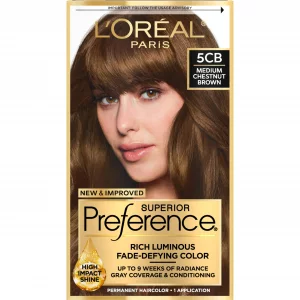 L'Oreal Paris Superior Preference Fade-Defying + Shine Permanent Hair Color, 5Cb Medium Chestnut Brown, Pack Of 1, Hair Dye