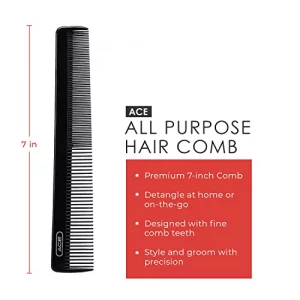 Ace Goody Ace All Purpose Hair Comb - 7 Inch, Black - Great For All Hair Types - Fine Comb Teeth For Thin To Medium Hair,61286, 1 Count (Pack Of 1)