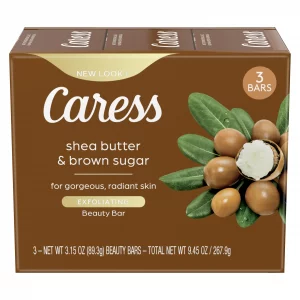 Caress 2-in-1 Beauty bar Soap Exfoliating & Nourishing Shea Butter & Brown Sugar 3.15 oz 3 Bars, 3.15 oz