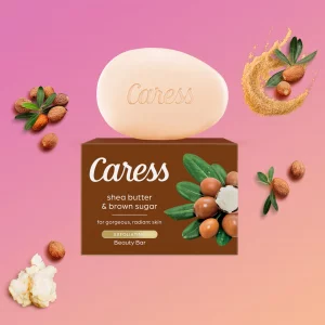 Caress 2-in-1 Beauty bar Soap Exfoliating & Nourishing Shea Butter & Brown Sugar 3.15 oz 3 Bars, 3.15 oz