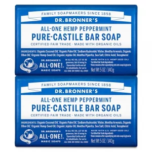 Dr. Bronner'S - Pure-Castile Bar Soap (Peppermint, 5 Ounce, 2-Pack) - Made With Organic Oils, For Face, Body And Hair, Gentle And Moisturizing, Biode