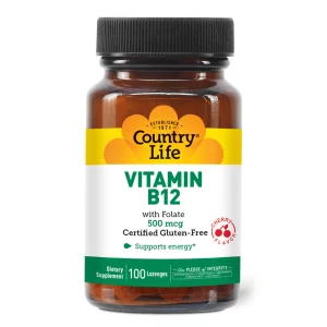 Country Life Vitamin B-12, 500 Mcg, With Folic Acid (Sublingual Lozenges), 100-Count