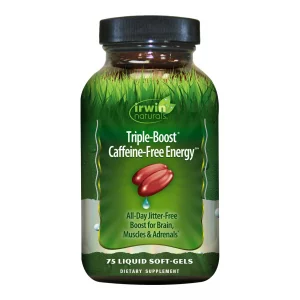 Irwin Naturals Triple-Boost Caffeine-Free Energy - Lasting, Jitter-Free Focus - Brain Boosting Nootropic - 75 Liquid Softgels
