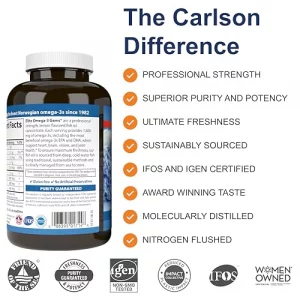 Carlson - Elite Omega-3 Gems, 1600 Mg Omega-3 Fatty Acids Including Epa And Dha, Norwegian Fish Oil Supplement, Wild Caught, Sustainably Sourced Caps