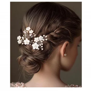Fstrend Bridal Wedding Hair Pins Silver Sparkly Rhinestones Pearls Flower Hair Pin Bride Hairpieces Gorgeous Hair Accessories For Women And Girls(Pac