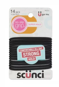 Scunci Black Gel Elastics, No-Slip Grip, Strong Hold-Ponytailers, 14 Pcs per Pack (3-Pack)
