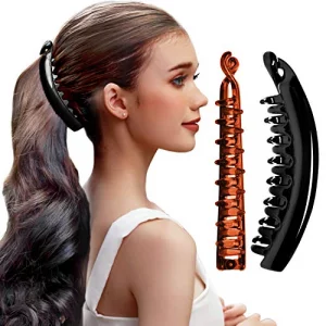 Rc Roche Ornament 2 Pcs Womens Premium Hair Plastic Banana Classic Clincher Strong Hold Ponytail Maker Girls Ladies Beauty Accessory Clasp Clip, Blac