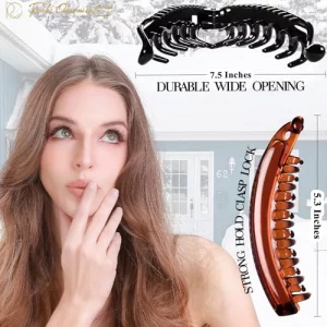 Rc Roche Ornament 2 Pcs Womens Premium Hair Plastic Banana Classic Clincher Strong Hold Ponytail Maker Girls Ladies Beauty Accessory Clasp Clip, Blac