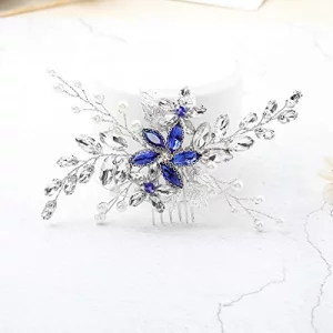 Olbye Wedding Hair Comb Blue Rhinestone Bridal Hair Accessories for Bride and Bridesmaids Wedding Hair Piece Silver