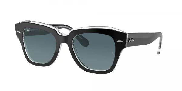 Ray-Ban Rb2186 State Street Square Sunglasses, Black On Transparent/Blue Gradient Grey, 49 Mm
