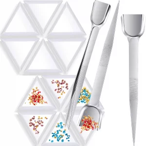 3 Pieces Stainless Steel Handy Tweezers with Scoop Beads Gems Pickup Tweezers and 20 Pieces Bead Sorting Trays Triangle White Plastic Trays for Beads
