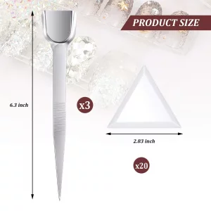 3 Pieces Stainless Steel Handy Tweezers with Scoop Beads Gems Pickup Tweezers and 20 Pieces Bead Sorting Trays Triangle White Plastic Trays for Beads