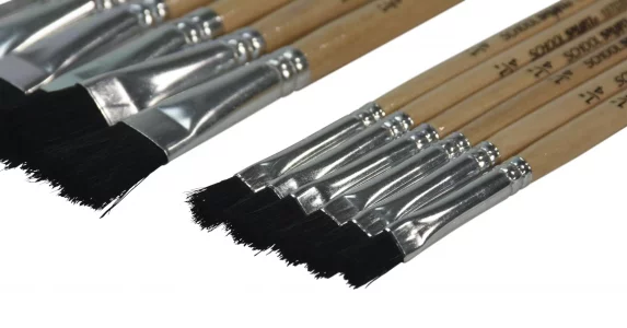 School Smart Paint Brush Set, Short Handle, Black Bristle, Assorted Sizes, Set of 24