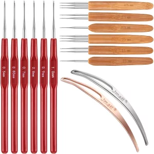 14 Pieces Dreadlocks Crochet Hooks Set Include 6 Dreadlocks Crochet 2 Hair Locking Tools 6 Dreadlock Crochet Hook 0.5 Mm 0.75 Mm Needle Weaving Croch
