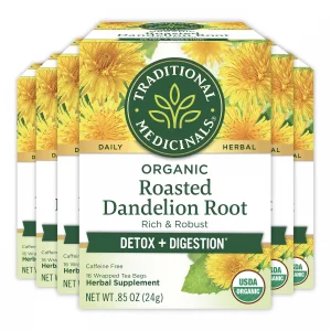Traditional Medicinals Tea, Organic Roasted Dandelion Root, Supports Kidney Function & Healthy Digestion, 196 Tea Bags (6 Pack)