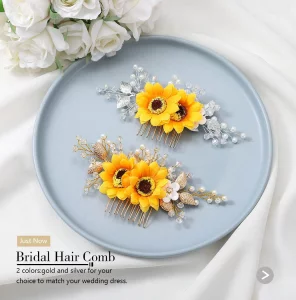 Jeairts Sunflower Bride Wedding Hair Comb Crystal Pearl Bridal Hair Pieces Leaf Side Combs Hair Dress Decorative Hair Accessories For Women And Girls