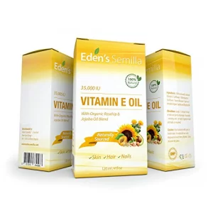 100% Plant Extract Vitamin E Oil 35,000 IU + Organic Rosehip & Jojoba Blend - 4 OZ Bottle. FAST Absorbing Skin Protection For Face & Body. Pure Ingre